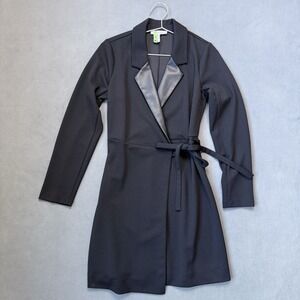 BCBGeneration Wrap Dress Womens XS Black Crepe Tuxedo Collar Belt Cocktail Party